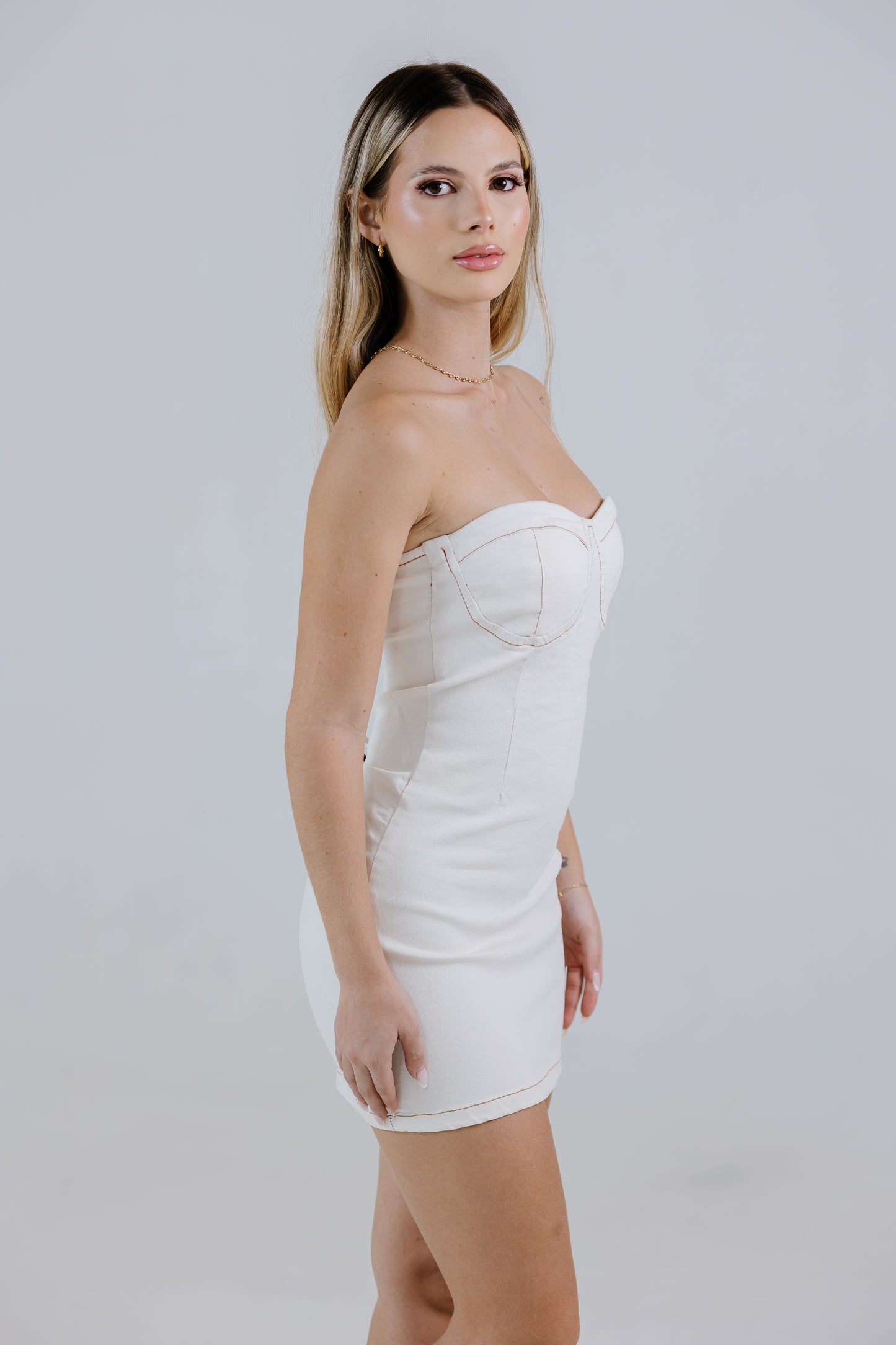 MINI DRESS DENIM STRETCH BEIGE