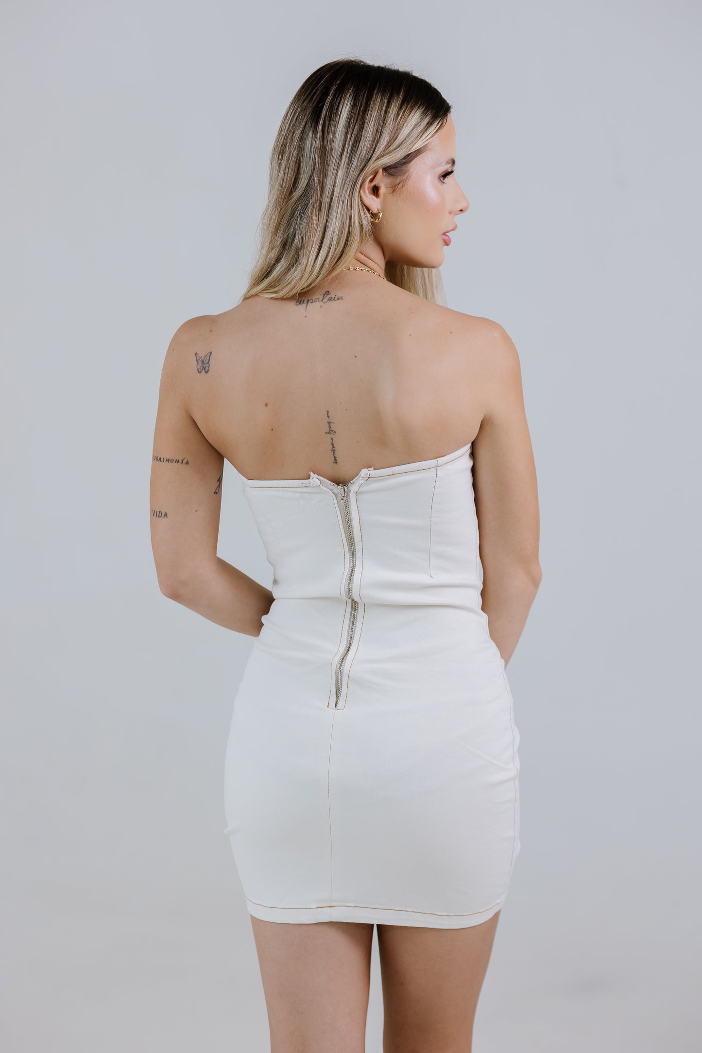 MINI DRESS DENIM STRETCH BEIGE