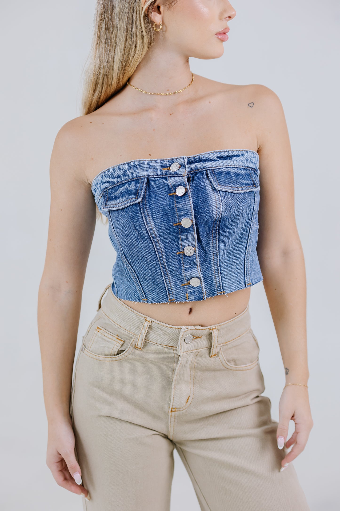 CROP TOP BOTONES FLECOS DARK BLUE
