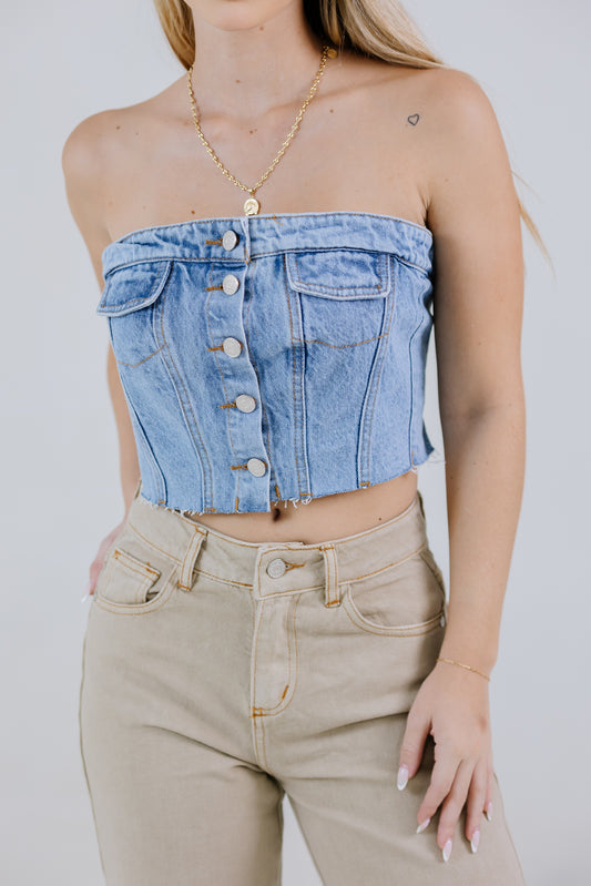 CROP TOP BOTONES FLECOS LIGHT BLUE