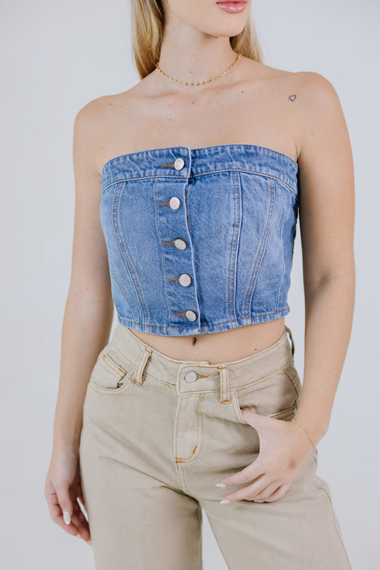 CROP TOP BOTONES DOBLAJE DARK BLUE