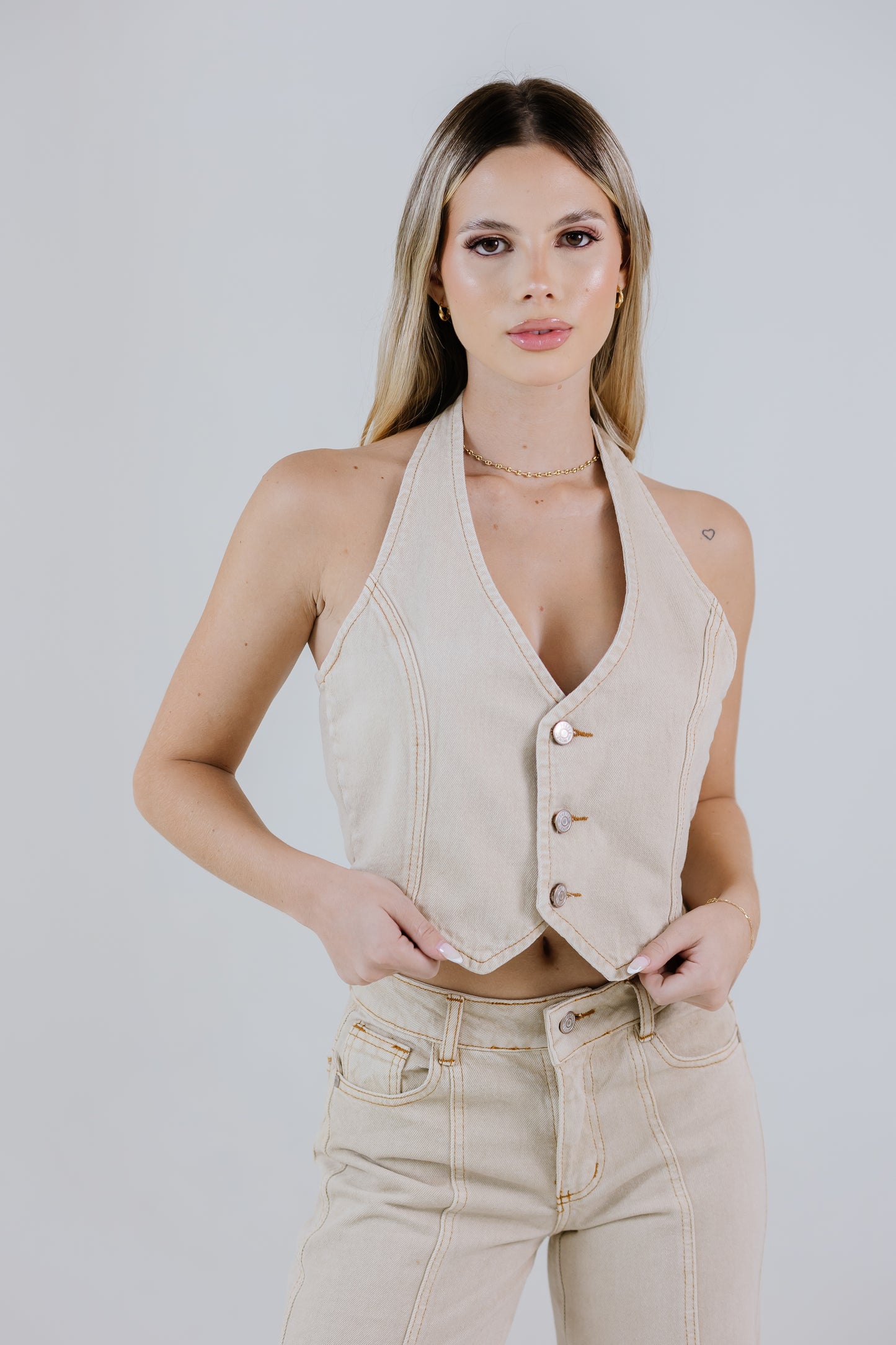 CHALECO CROP MARTINA BEIGE