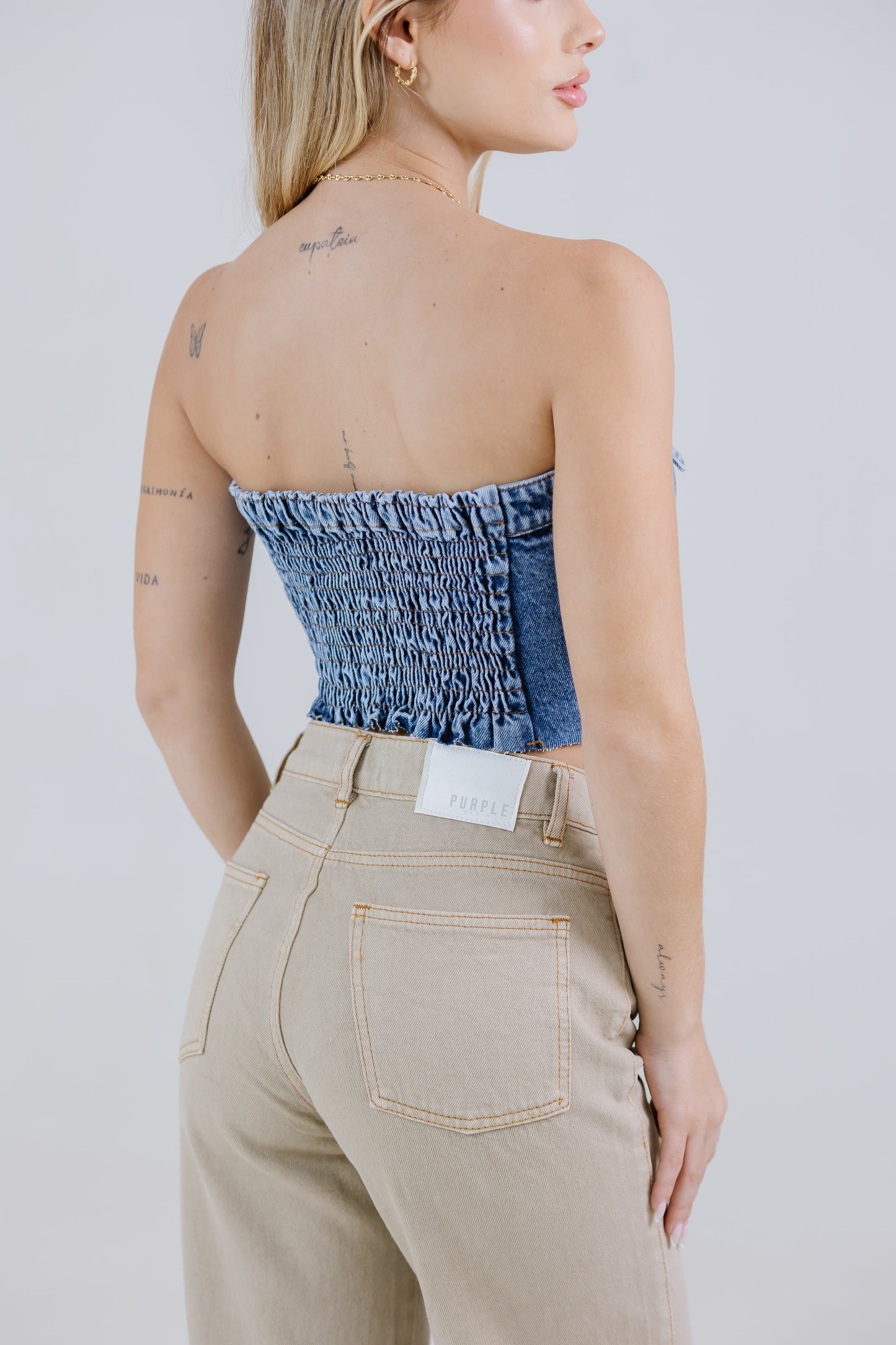 CROP TOP BOTONES FLECOS DARK BLUE