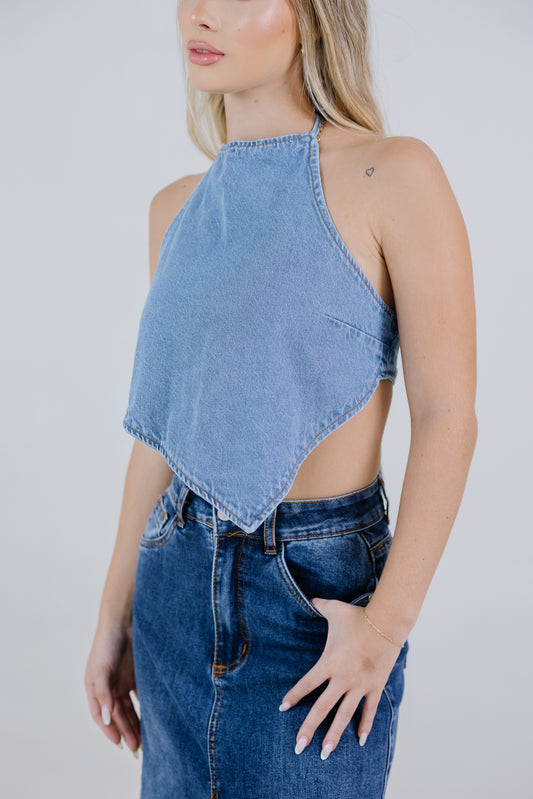 CROP TOP PAÑOLETA LIGHT BLUE