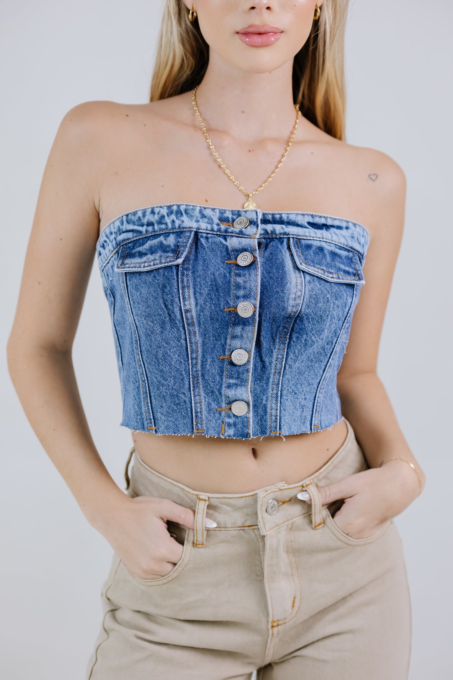 CROP TOP BOTONES FLECOS DARK BLUE