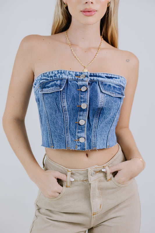 CROP TOP BOTONES FLECOS DARK BLUE