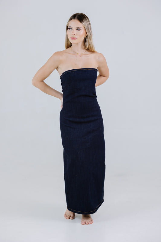 MAXI DRESS DENIN STRETCH DARK BLUE