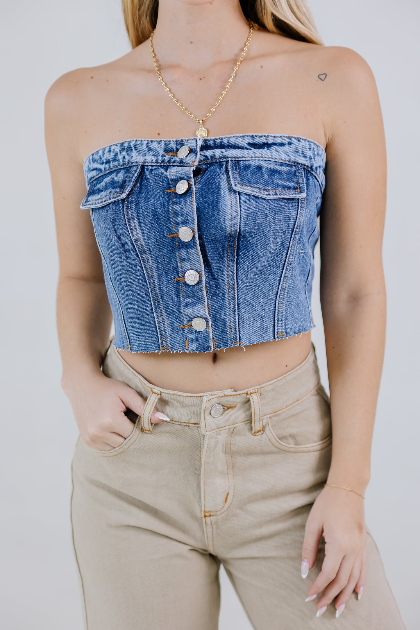 CROP TOP BOTONES FLECOS DARK BLUE